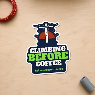 Mockup: Climbing Before Coffee sticker