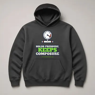 Mockup: Holds Pressure, Keeps Composure on a charcoal hoodie