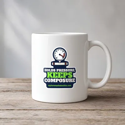 Mockup: Holds Pressure, Keeps Composure on a white mug
