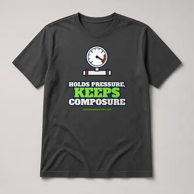 Mockup: Holds Pressure, Keeps Composure on a charcoal T-shirt