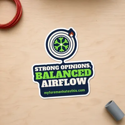 Mockup: Strong Opinions, Balanced Airflow sticker